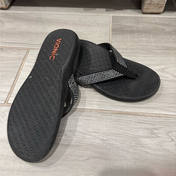 Vionic Black Flip Flops with Rhinestone Straps - Picture 2 of 3